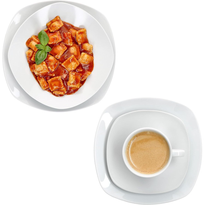 MamboCat Lotta Комплект посуду 30 предметів, біле порцелянове посуд для 6 осіб | 6 кавових чашок, 6 тарілок під чашки, 6 десертних тарілок, 6 супових тарілок, 6 обідніх тарілок | Для ресторану, готелю та дому