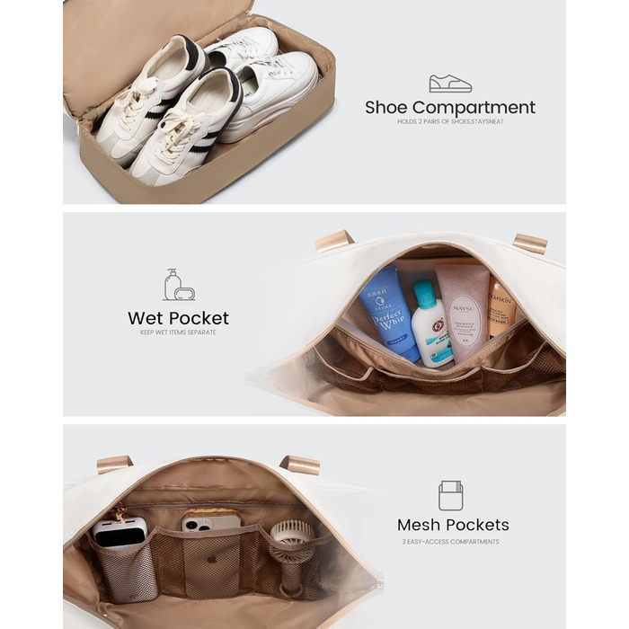 Сумка-валіза LOVEVOOK для жінок, водонепроникна, 42L, зелено-бежева. Ідеальна для подорожей, спортзалу, пологів та Ryanair. Має відділення для взуття та клінічна сумка.