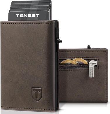 Чоловічий гаманець TENBST з відділенням для монет, Slim Wallet, картхолдер на 8-10 карт, RFID захист, преміум якість, портмоне, коричневий