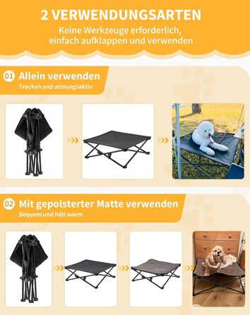 КінгКемп Лежанка для собак, піднята лежанка для домашніх тварин, Outdoor, чорна, 57 x 57 x 23 см