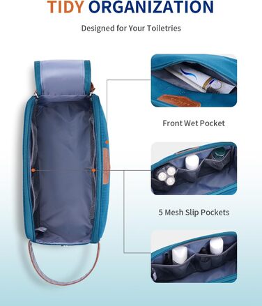 Чоловіча дорожня косметичка ECOHUB, водонепроникна, з великим відділенням та відділенням для мокрих речей, з переробленого PET, з двома блискавками, для подорожей (блакитно-зелений)