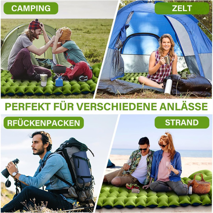 Надувний килимок для кемпінгу Isomatte з самонадуваванням, насосом та подушкою, компактний та легкий, для відпочинку на природі (подвійний)