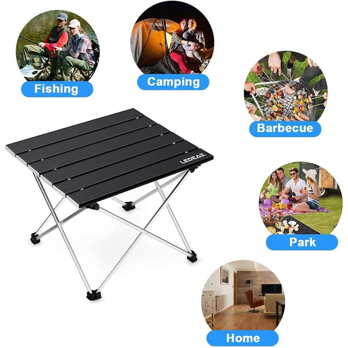 Алюмінієвий складаний столик для кемпінгу та пікніків. Легкий, з сумкою, середній розмір