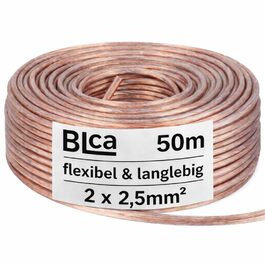 Акустичний кабель DCSk BLca 2x2,5 мм² 50м прозорий CCA для Hi-Fi, домашнього кінотеатру та підсилювачів - з маркуванням полярності
