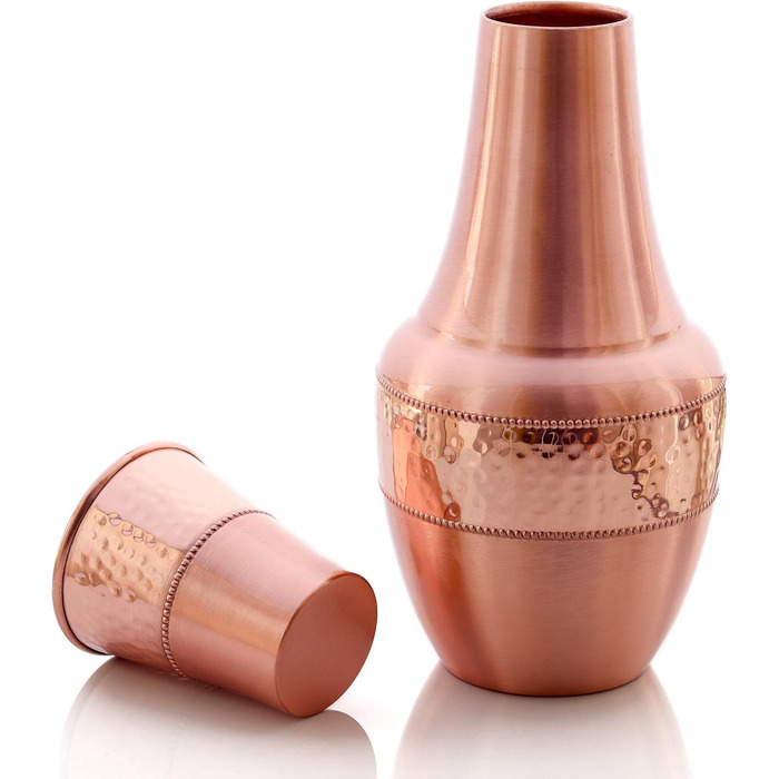 Copper Nightstand Carafe with Cup, 1.4 L, Capacity for Ayurvedic Health Benefits, Water Jug for Home, Gift, Sports, and Yoga