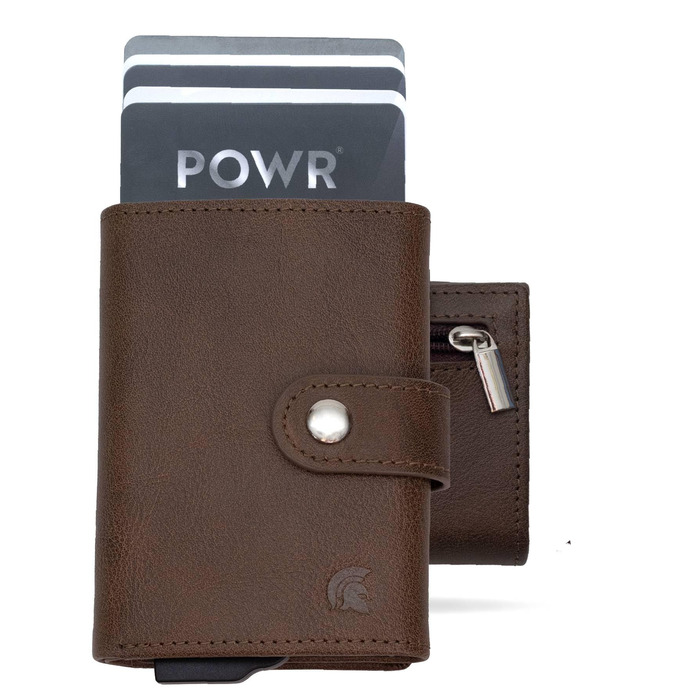 Чоловічий металевий картхолдер POWR Wallet з відділенням для монет. Мінімалістичний картхолдер для чоловіків (темно-коричневий)