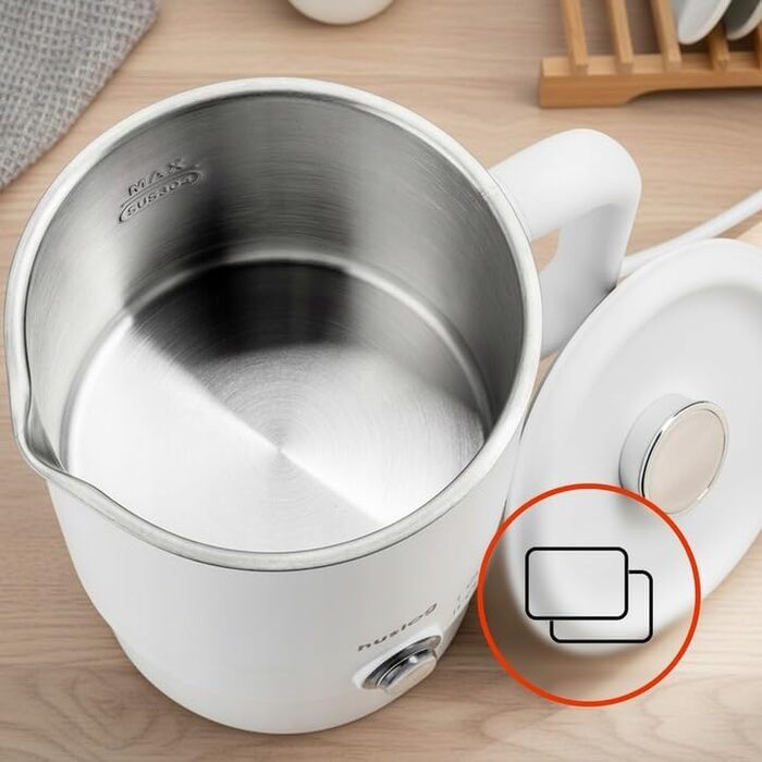 Електричний чайник з подвійними стінками 1,7л, 2200W, швидке кип'ятіння, тихий та безпечний, бездротовий з 360° підставкою, знімною кришкою, точним виливом (білий)