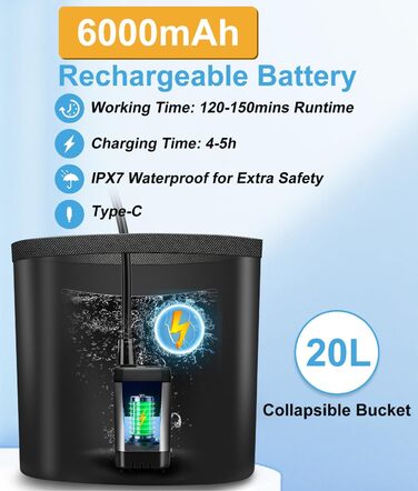 WADEO Portable Camping Shower with Battery, Pump, and Shower Bucket, Rechargeable Camping Shower, Mobile Shower Outdoor Showers with Shower Head, for Camping, Travel, Garden, Hiking, and Car Washing