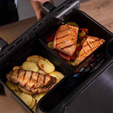 Cecotec Oil-Free Hot Air Fryer - 10L - Grill Plate - Grill - Double Heating Elements - Cecofry & Grill Duoheat 10000. 2800W, Movable Dividing Wall, Temperature Control 40-200°C, 10 Menus