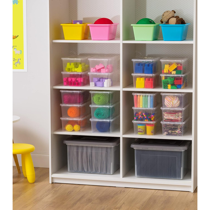 Iris Ohyama Versatile Storage Boxes, 5L, 20-Piece Set, Transparent, Easy-Close Lid, Stackable, For Closet, Shelves, Classroom, Organization, Toys, Art Supplies, Shoes, CNL-5