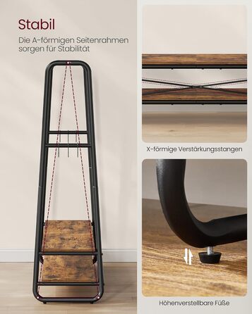 Стійка для одягу VASAGLE RGR119W09, гардеробна стійка з 2 полицями та 6 гачками, сталевий каркас, 45 x 138 x 160 см, для спальні, коридору, прихожої, бежево-білий колір