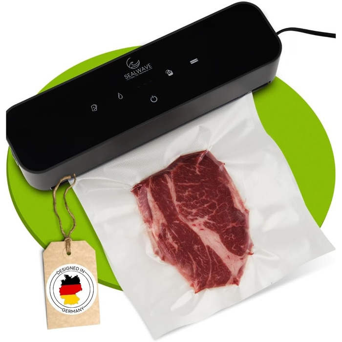 Вакуумний пакувальник SEALWAVE для продуктів харчування: потужний, широкий зварювальний шов, тихий та ефективний, універсальний (для вологих та сухих продуктів), легке очищення, з 10 безкоштовними пакетами