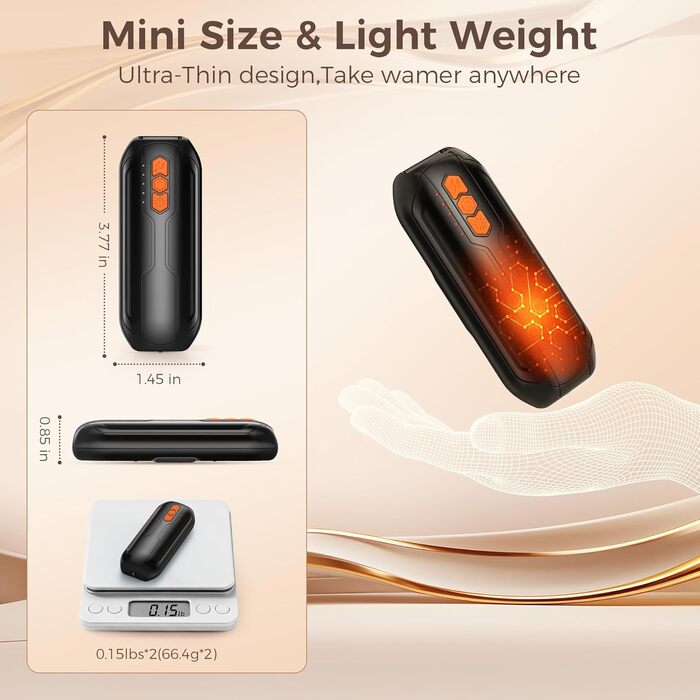 Електричні грілки для рук 2 шт., USB, з LED, 5 рівнів нагріву, до 55°C, багаторазові, для активного відпочинку, полювання, кемпінгу, зими, рожеві