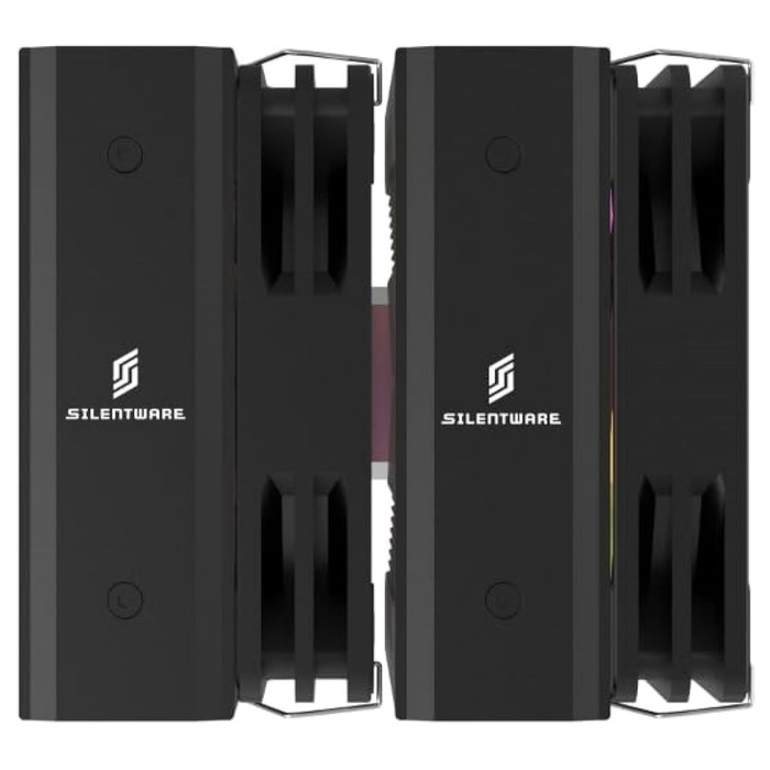 SILENTWARE Titan RGB - Кулер для CPU з подвійною баштою, 6 теплових трубок, 2x 120мм вентилятори PWM, RGB підсвітка, підтримка Intel LGA 115X/1200/1700/1851 та AMD AM4/AM5, TDP 265W