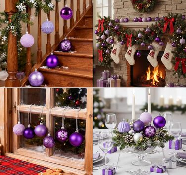 40 Штучних Різдвяних Кулі Прозорі з Кришкою, 6 см, Різдвяні Кулі з 5 Різними Дизайнами, Пластикові Кулі для Ялинки, Вікна, Внутрішнього та Зовнішнього Декору (Фіолетовий)
