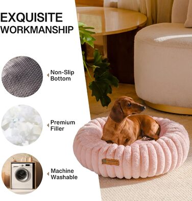 Кругле м'яке ліжко для собак MEWOOFUN, рожеве, 64x64x18 см, з антиковзною основою