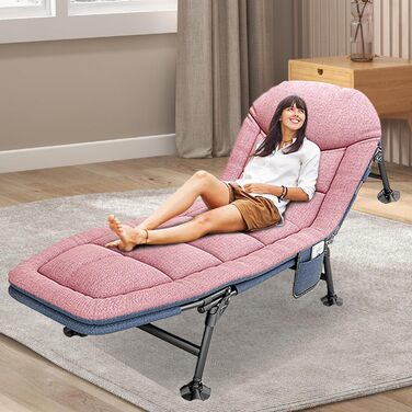 Розкладне ліжко-крісло для кемпінгу з матрацом, регульована спинка, 65x190x30 см, 1-місне, рожевий (2 шт.)