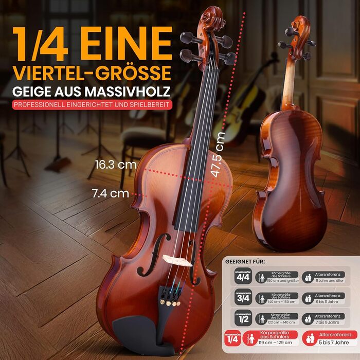 Скрипка Pyle Instrument 3/4 з дерева – повний набір для дітей та початківців з підставкою, струною, коліумом та чохлом