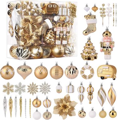 Набір прикрас для ялинки Shareconn 135 шт: міцні ялинкові кулі різних розмірів та кольорів (червоний, зелений, золотий)