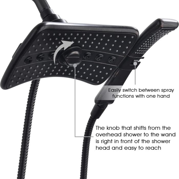 BRIGHT SHOWERS Dual Shower Head Combo Set, Handheld Shower Head, Rainfall Shower Head, Combo with Black Face, 152.4 cm (60 inch) Stainless Steel Shower Hose, (2.5 Gallon Per Minute, Oil Rubbed Bronze)