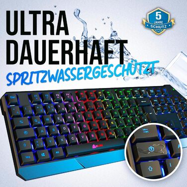 KLIM Chroma Wireless - Бездротова ігрова клавіатура QWERTZ DE з RGB підсвічуванням, тиха та ергономічна, довговічна та водовідштовхуюча - для PC, Mac, PS4, PS5 - Чорна