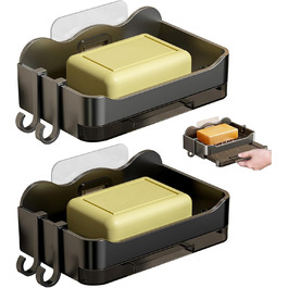 Набір з 2 тримачів для мила без свердління, мильниця з піддоном, настінна мильниця для душу, самоклеючі тримачі для мила, чорна/сіра мильниця для душу