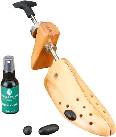 Langer & Messmer Shoe Stretcher for Men against tight shoes or boots - made from solid beechwood and metal mechanics - expands in width and length incl. leather stretching spray 50ml