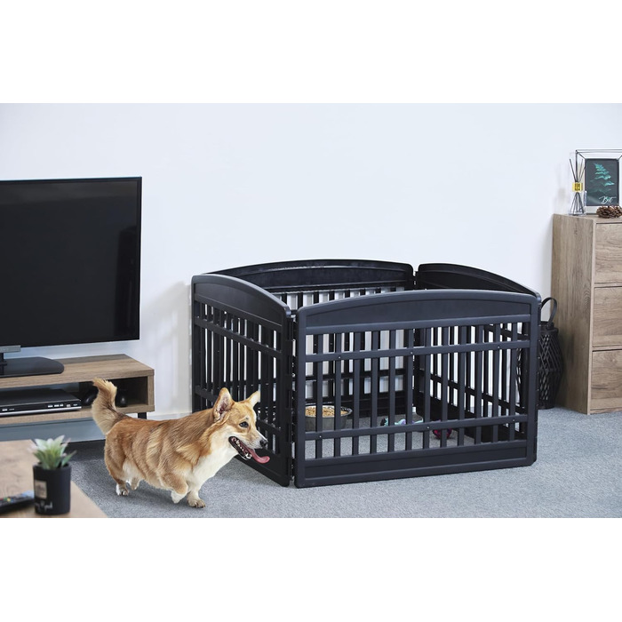 Iris Ohyama Dog Playpen with 6 Panels, 24 inches High, Lockable Door, Cat Enclosure, Dog Crate, Indoor/Outdoor Use, Puppy Playpen, Dog Fence, Puppy Fence, Dog Pen, CI-606E (Black, 24 inches High/4 Panels/No Door)