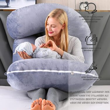 Подушка для вагітних CALIYO J-подібної форми, велика (XXL), сіра, 180x70 см