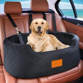 Dog Car Seat for Medium/Large Dogs (Up to 25 kg) or 2 Small Dogs - with Safety Leashes & Washable Cushion - Black Rear Seat Cover