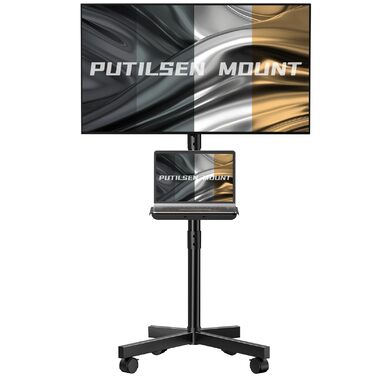 Підставка для телевізора на колесах для 23-60 дюймів - регульована по висоті, мобільна, з полицею для медіа, для офісу, вітальні, геймінгу, витримує до 40 кг, VESA до 400x400 мм, чорна