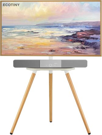 Підставка для телевізора 43-65 дюймів: регульована, поворотна, з дерев'яною полицею, VESA 400x400 мм, мінімалістичний дизайн (білий + бук)