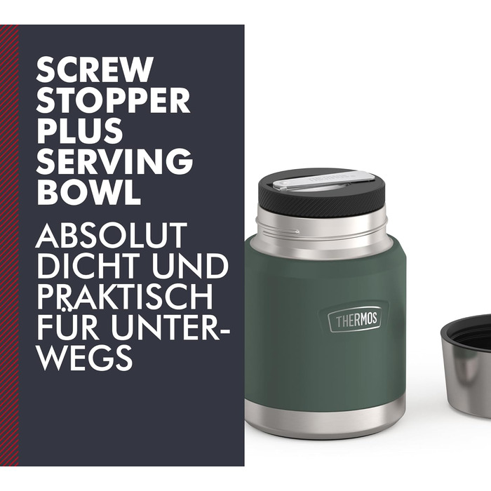 Термос ICON Food Jar 0,71 л, темно-сірий/графіт матовий, контейнер для їжі з подвійних стінок з нержавіючої сталі 18/8, зберігає тепло та холод, з відкидним ложкою, неслизьке дно, абсолютно герметичний