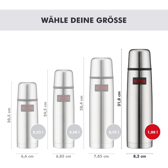 Термос Thermos Light & Compact із чашкою-кришкою, нержавіюча сталь, 1.0 л, сріблявий матовий