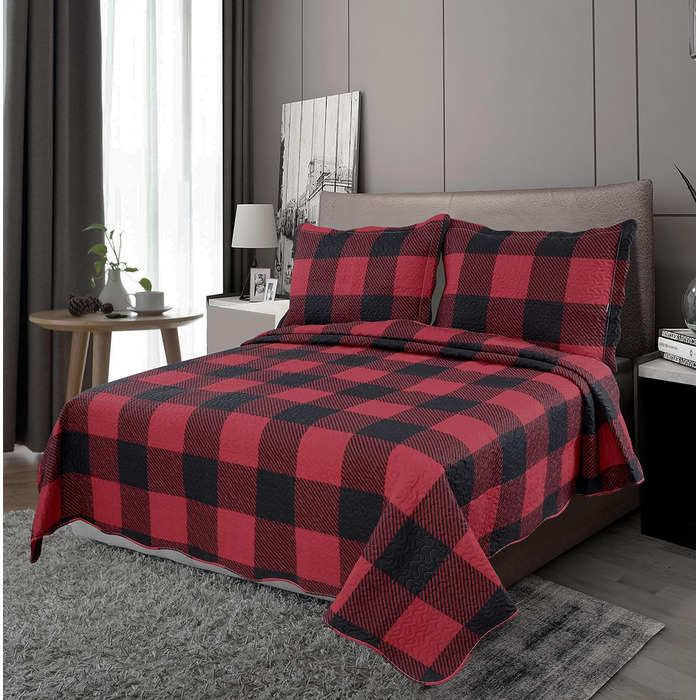 Комплект літньої постільної білизни Marina Decoration з ковдрою та двома наволочками, чорно-червоний візерунок, розмір Full/Queen