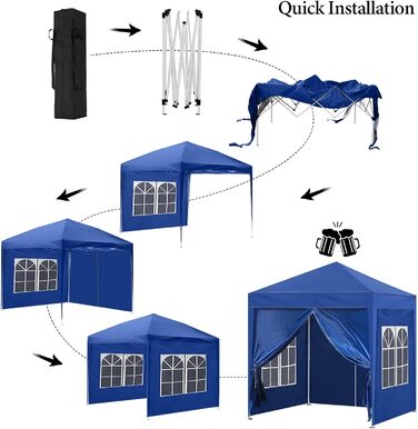 CLIPOP Pop Up Pavilion 3 x 3 m, Outdoor Folding Pavilion with 4 Side Walls and Carry Bag, UV Protection Garden Pavilion for Wedding, Outdoors, Camping, Beach