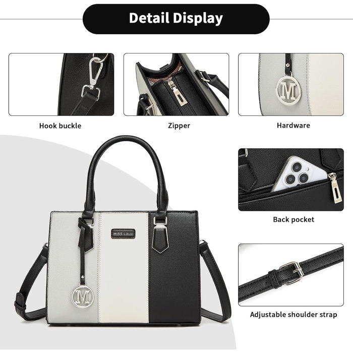 Сумка жіноча Miss Lulu середнього розміру, PU шкіра, сіра. Зі знімним ремінцем, для офісу, школи, подорожей та покупок