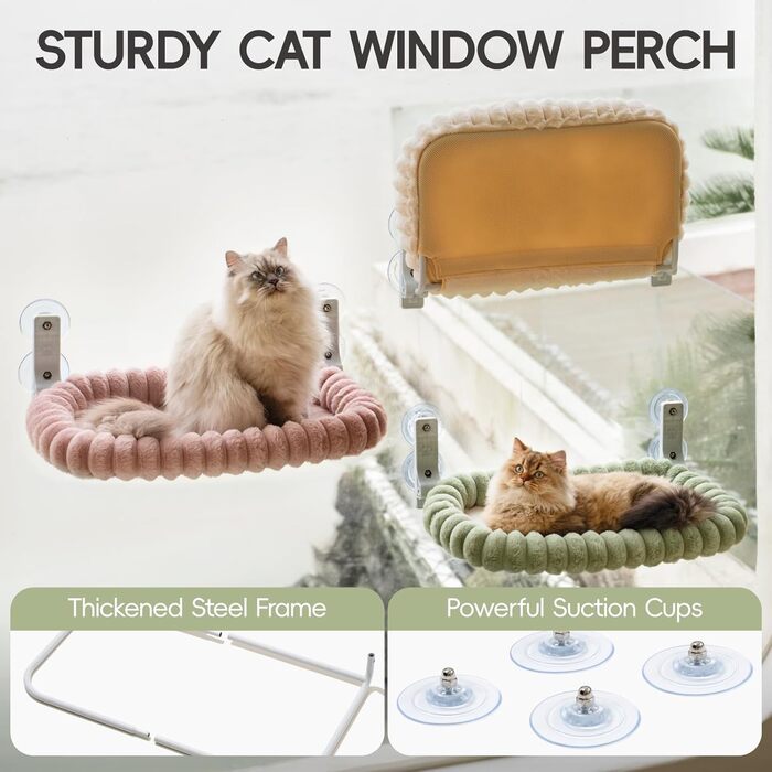 Лежанка для котів EDAGNY на вікно - гамак, м'яка знімною наволочкою, сталевий каркас, до 18 кг (зелений, M)