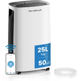 Електричний осушувач повітря 25л/день, 50㎡, з керуванням через додаток та сенсорною панеллю, для підвалу, бак 3.7л, злив по шлангу, 47dB, таймер 24г, захист від дітей, 3 роки гарантії