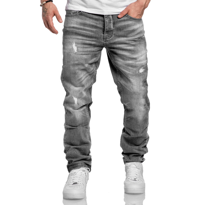 Чоловічі джинси Regular Straight Fit Denim Hose Destroyed R7998 (33W/34L, світло-сірі)