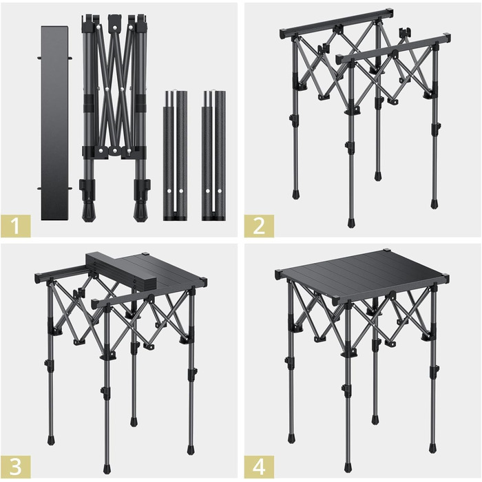 Складний кемпінговий стіл Anbte алюмінієвий 67x58 см, регульована висота (44/70 см), вантажопідйомність до 150 кг, з сумкою для зберігання - для пікніка, саду, балкону