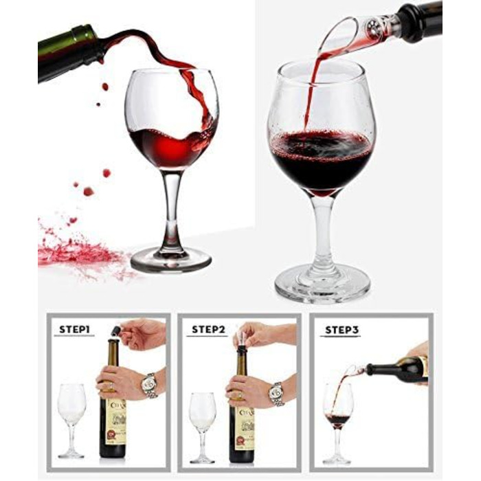 Cooko Korkenzieher, Manual Wine Opener Kit with Aerator and Pourer, Zinc Alloy Handle Corkscrew, Deluxe Wine Opener Accessories with 8 Pieces, Elegant Design Set with Dark Cherry Wood Box