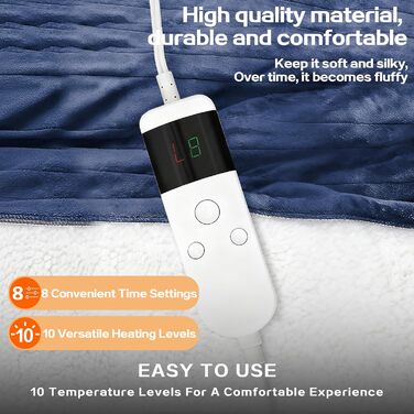 Електрична ковдра з підігрівом 130x180 см з автоматичним вимкненням, 10 режимів нагріву, таймер 8 годин, захист від перегріву, машинне прання, фланелева ковдра для ліжка, дивану та офісу (Тибетська, 150 x 180 см)
