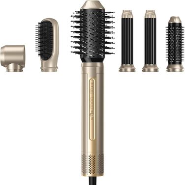 Набір для укладки волосся 6 в 1: стайлер, фен-щітка, плойка, термощітка, випрямляч, 110000 об/хв, для всіх типів волосся, золото
