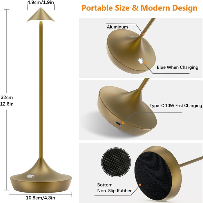 Світлодіодні акумуляторні настільні лампи Hapfish 2 шт, бронзові, димовані, бездротові, водонепроникні, для дому, тераси, ресторану