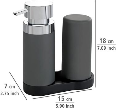 WENKO Easy Squeez-e Dish Station Grey, Soap Dispenser and Dish Soap Dispenser, 0.25 l