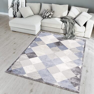 Килим SANAT Evra для вітальні - коротковорсовий килим з сучасним дизайном, підходить для вітальні, коридору, їдальні, спальні, кухні та дитячої кімнати (80x150 см, 200 x 280 см, прямокутний, блакитно-сірий)