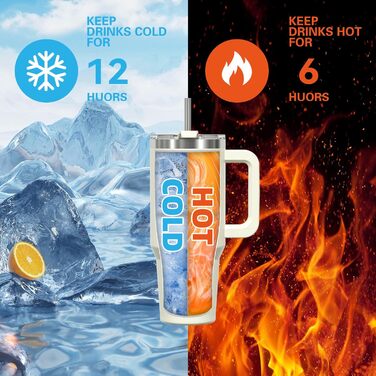 Термокружка для кави та напоїв WATERSY 40oz (591 мл) з нержавіючої сталі, подвійні стінки, без витоку, з ручкою та трубочкою, бежевий