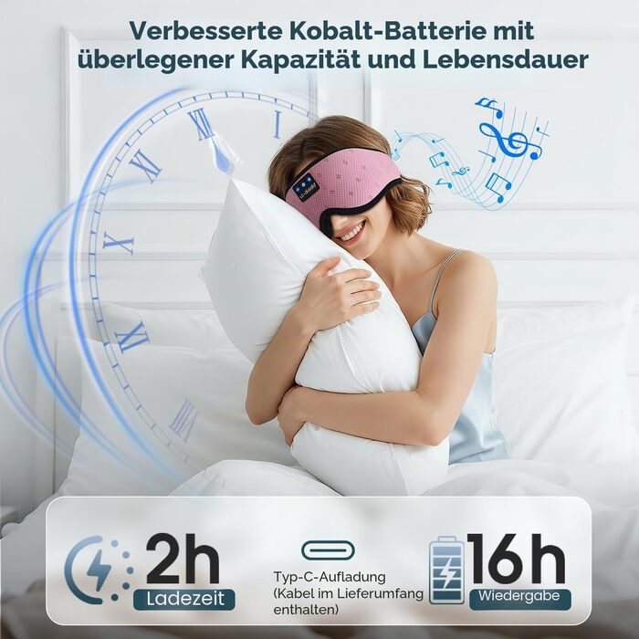 Маска для сну з навушниками Bluetooth 5.4 Dolida, 3D м'яка маска для сну з мікрофоном, рожева - для подорожей, йоги, медитації