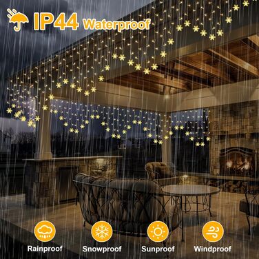 Ланцюжок LED-ліхтарів 2x2м, 200 LED, USB, тепле біле світло, для декору стін, кімнат, вечірок, весіль, Рамадан, Різдво (сніжинки)